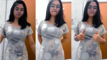 Yola Menggoda Dengan Gaun Abu-abu Tanpa Bra